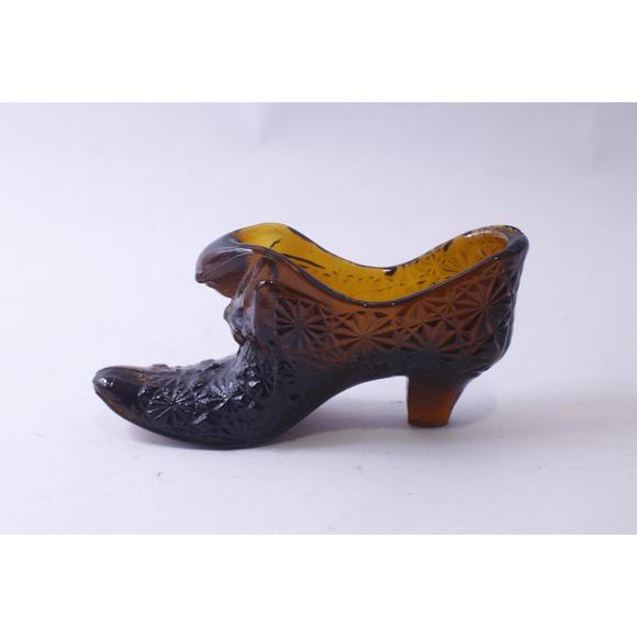 Fenton Amberina, Brown Glass Shoe Slipper, Daisy Button Pattern, Art Object - Picture 1 of 3
